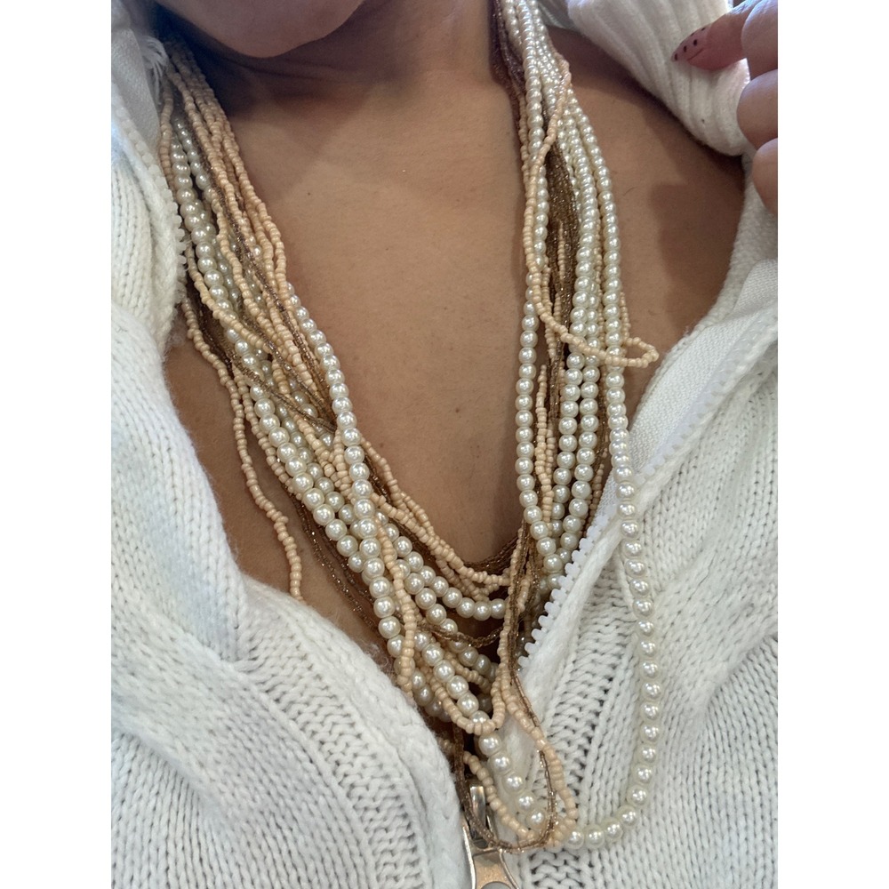 1-Multi Strand Necklace Women‎ OS Cream Excellent Faux Pearl Seed Bead